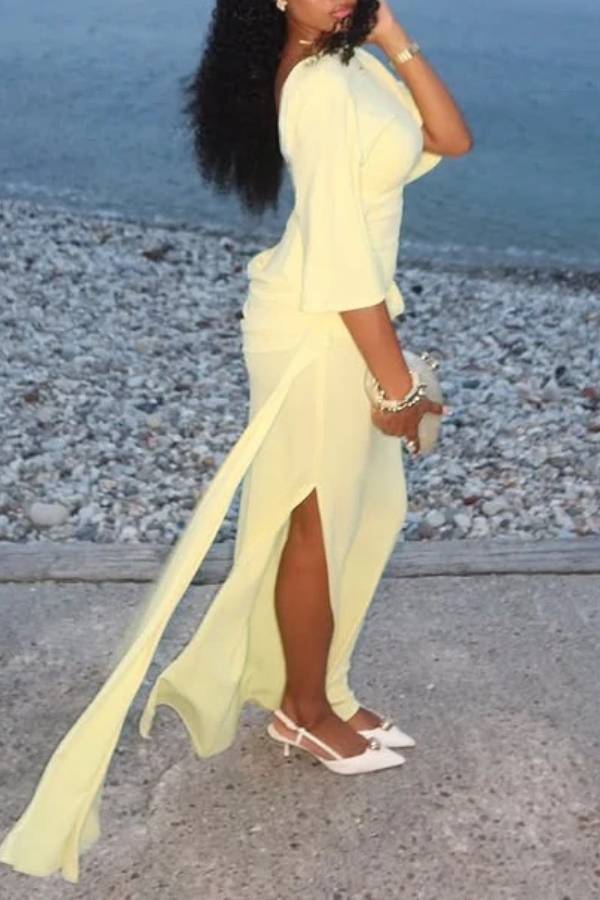 Yellow Cape Backless Maxi Dress