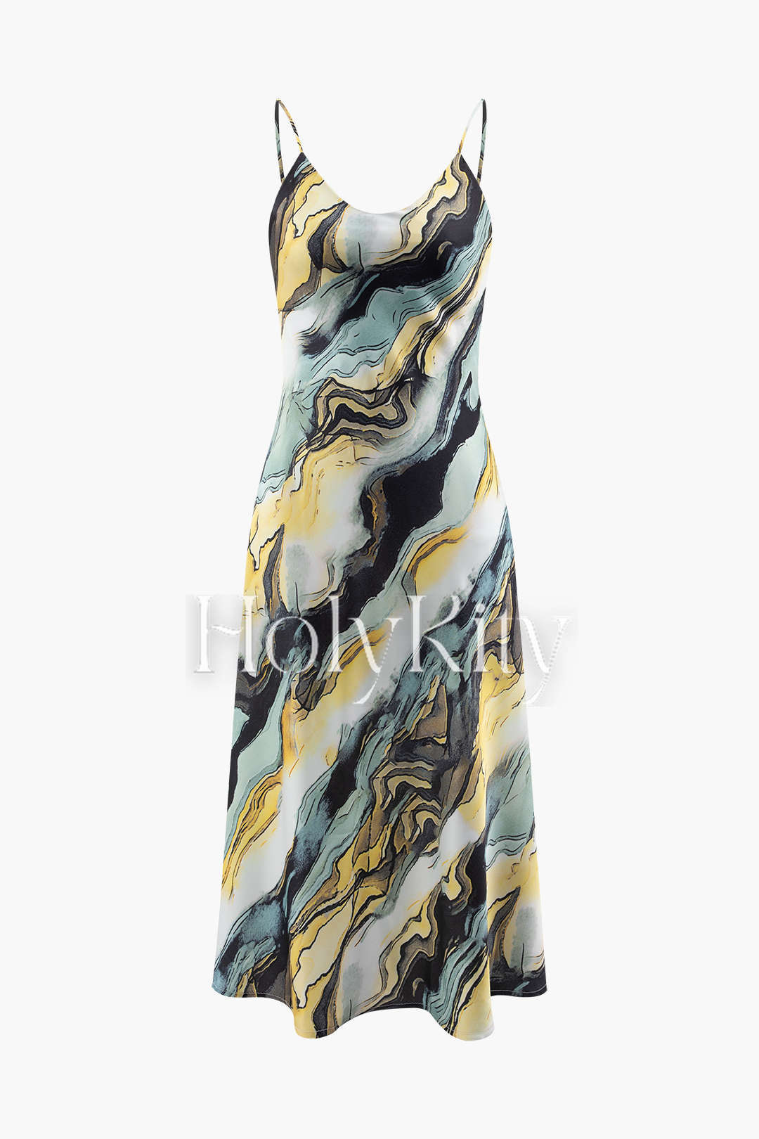 Bedrucktes Midikleid aus Satin mit V-Ausschnitt 