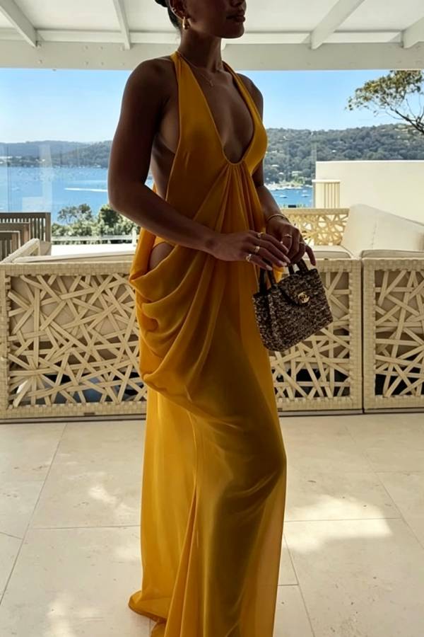 Saffron Muse Draped Halter Dress