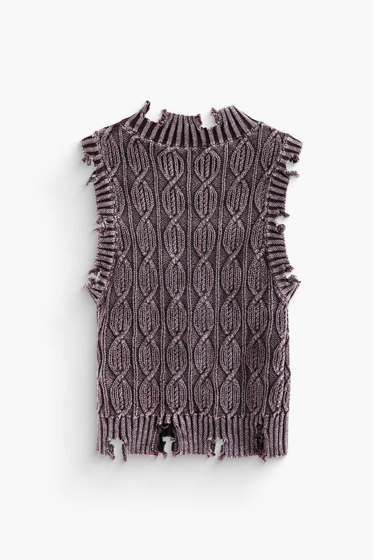 Haut en tricot sans manches effet vieilli 
