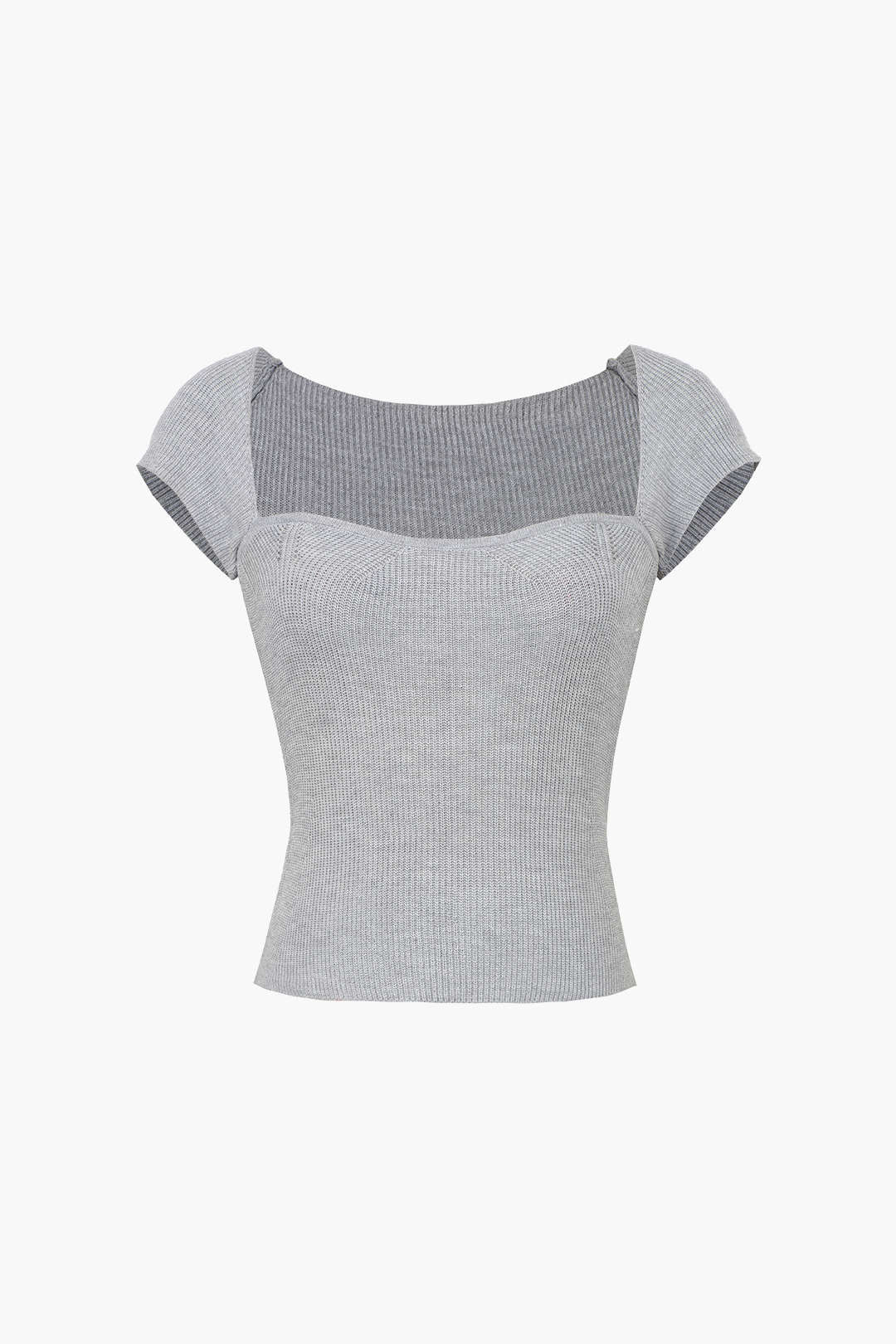 T-shirt côtelé à manches courtes et col carré 