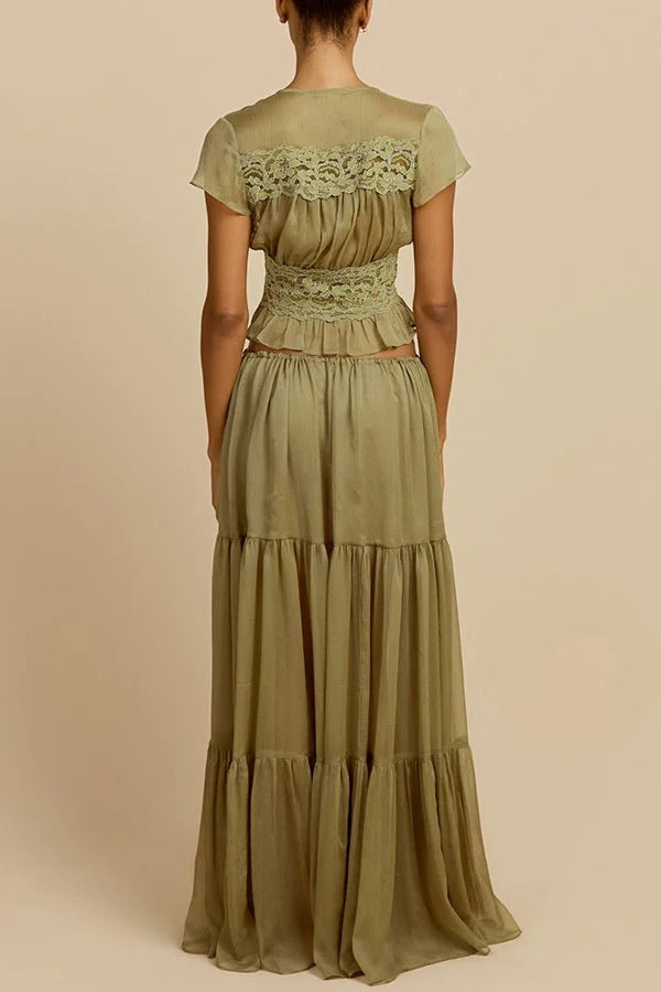 Sabrina Chiffon Mid Rise Adjustable Waist Tiered Silhouette Maxi Skirt