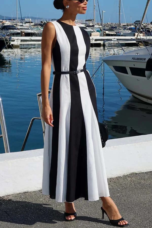 Coastal Scenery Colorblock Sleeveless A-line Maxi Dress