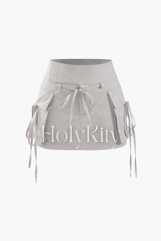 Low Rise Tie Cargo Mini Skirt