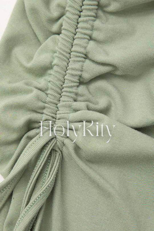 Ruched Drawstring Split Skirt