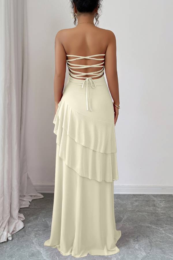 Elegant style tube top cake skirt dress