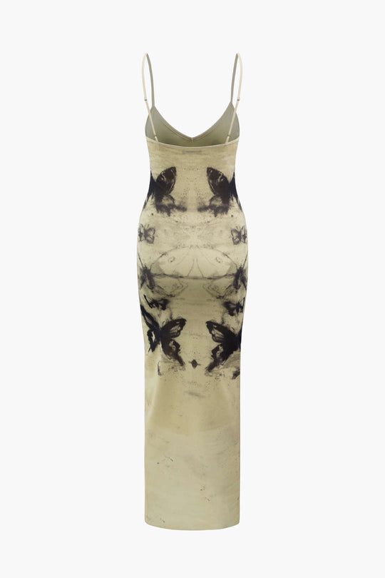 Maxikleid mit V-Ausschnitt und Schmetterlings-Print 
