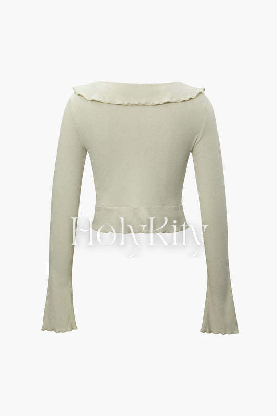 Crop Top mit V-Ausschnitt, Rüschen und Glockenärmeln 