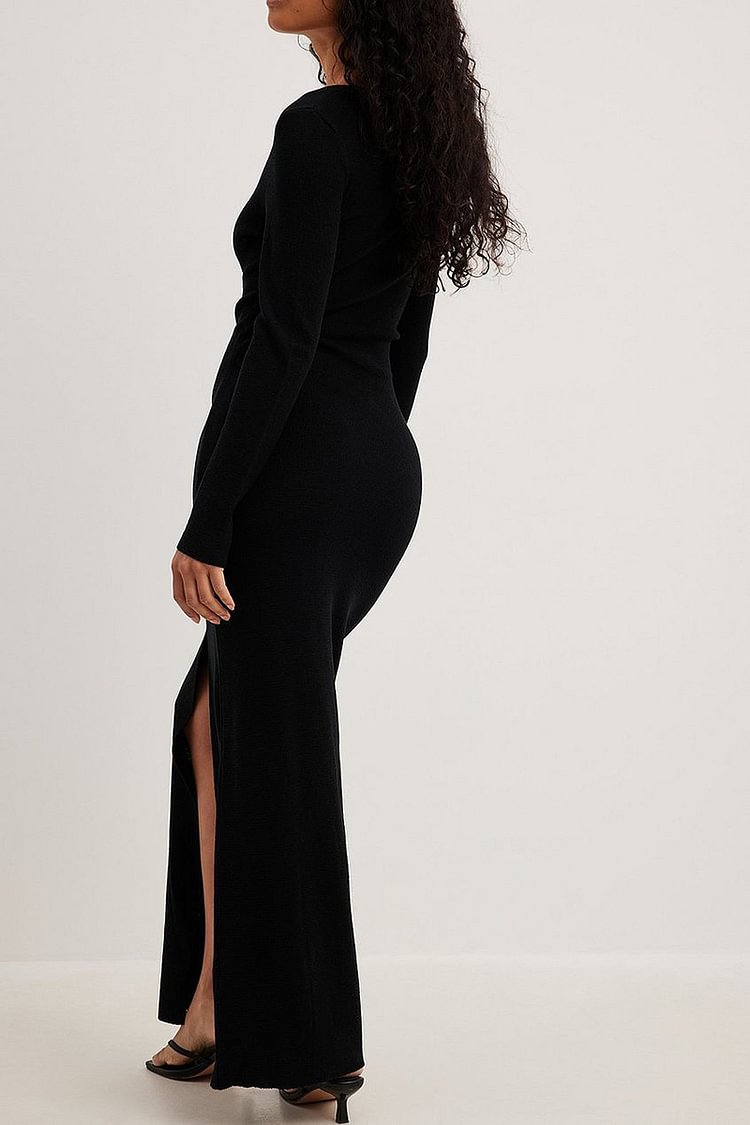 ROBES MAXI UNIES EN MAILLE À COL DÉGAGÉ ET MANCHES LONGUES FENDUES 