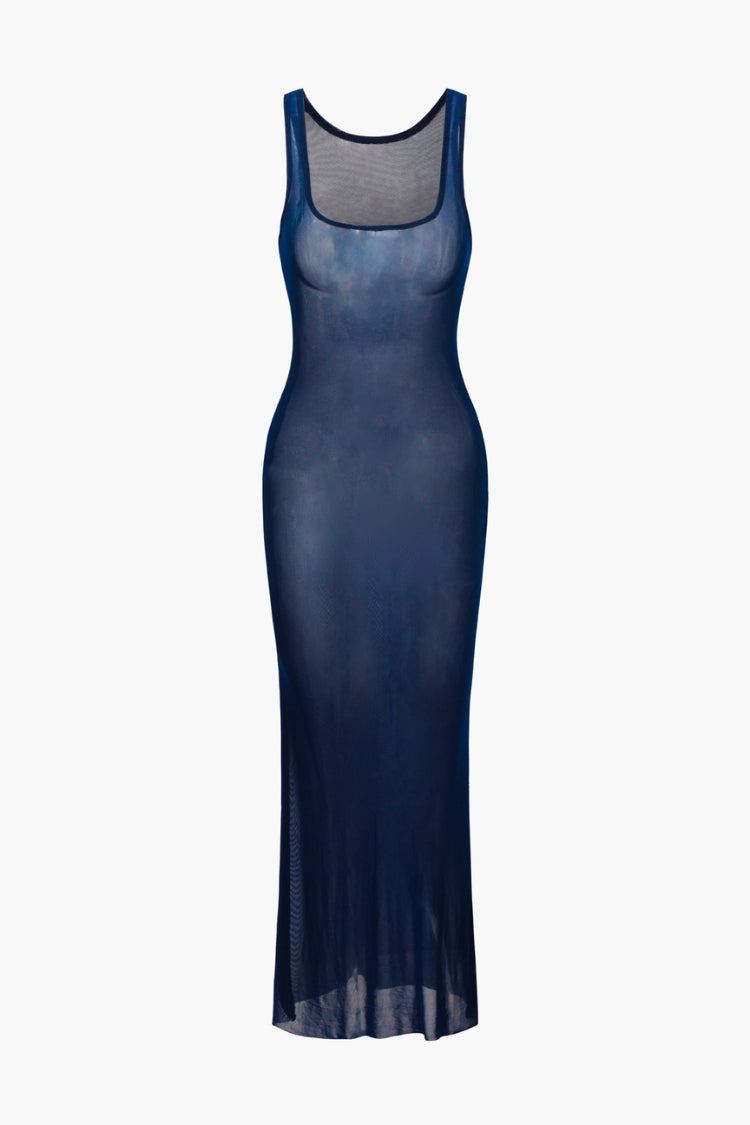 Ärmelloses Maxikleid aus Netzstoff mit quadratischem Ausschnitt 
