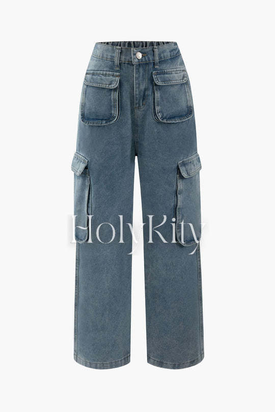 Jean cargo multi-poches à jambe large