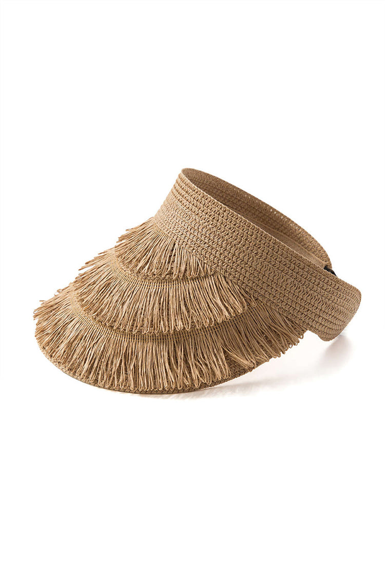 Chapeau à visière en paille à bords frangés 