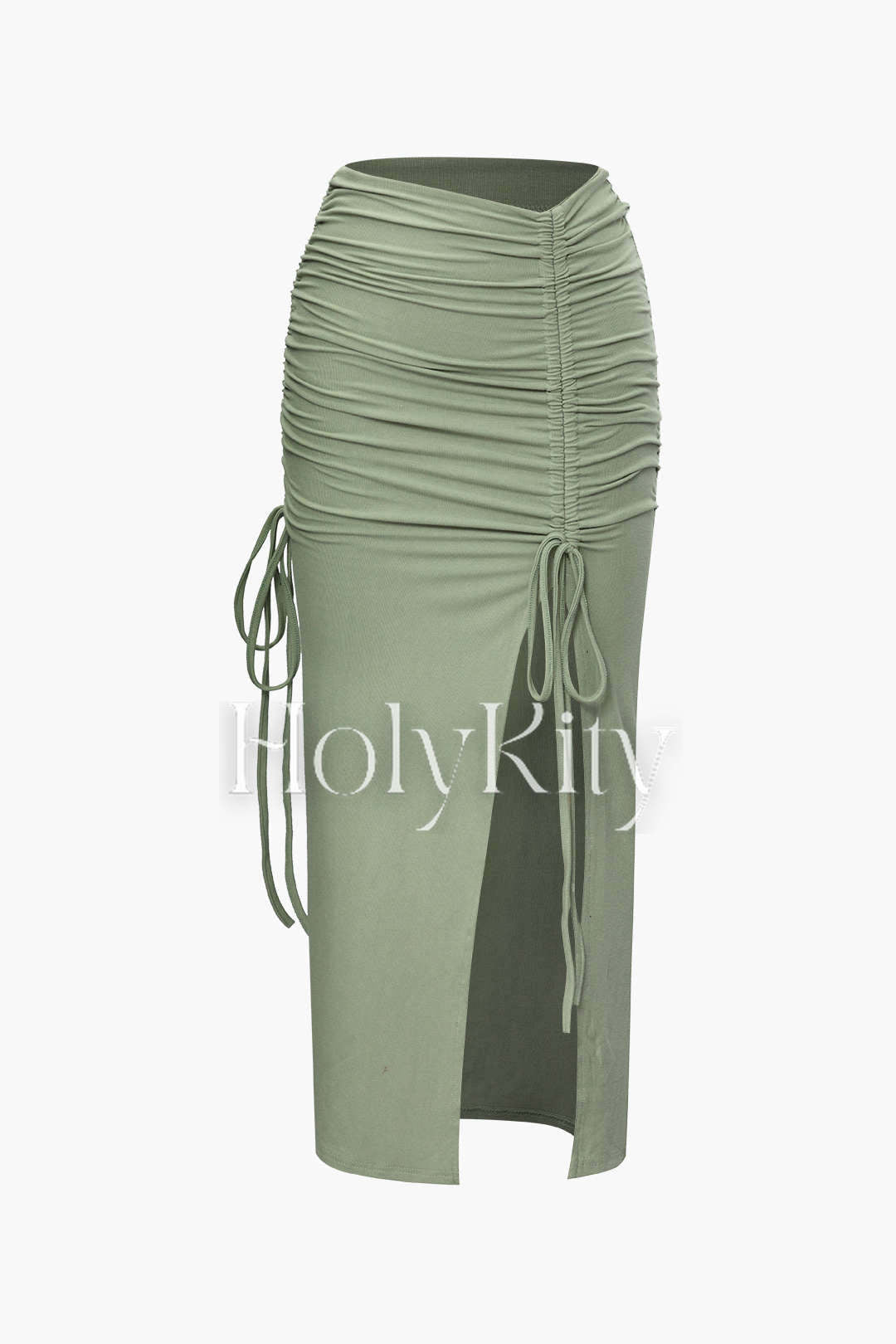 Ruched Drawstring Split Skirt