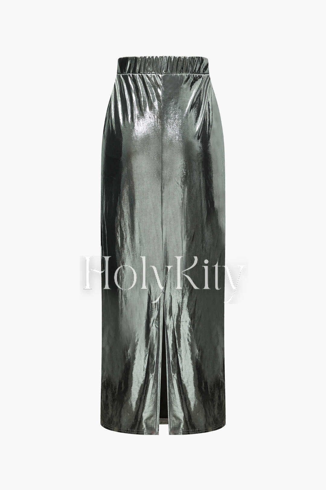 Metallic High Waisted Back Slit Maxi Skirt