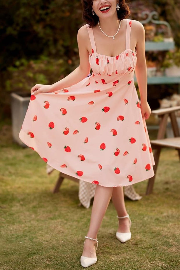 Solid Floral Ruched Summer Cute A-Line Flowy Swing Midi Dress