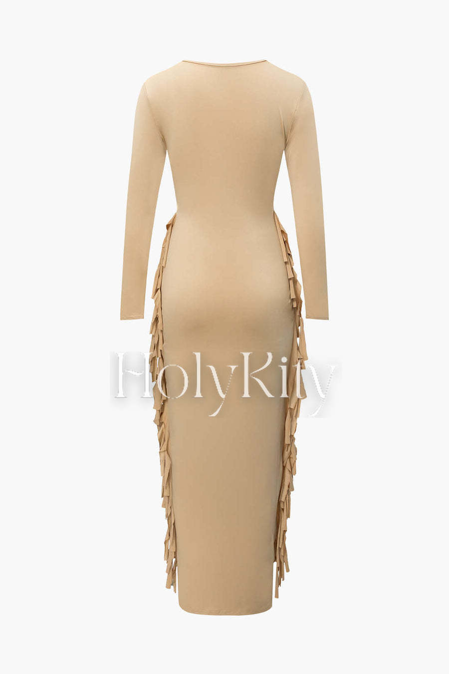 Maxikleid mit einfarbigem Fransenbesatz