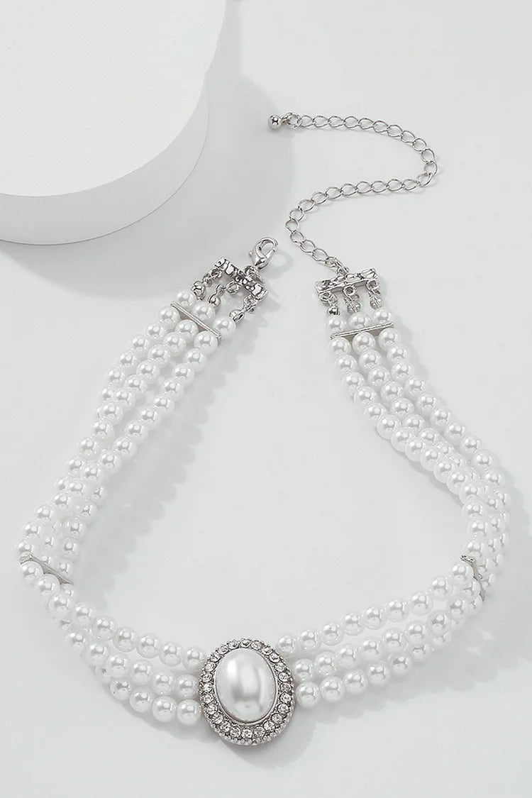 Elegant Layered Pearl Rhinestone Alloy Necklace