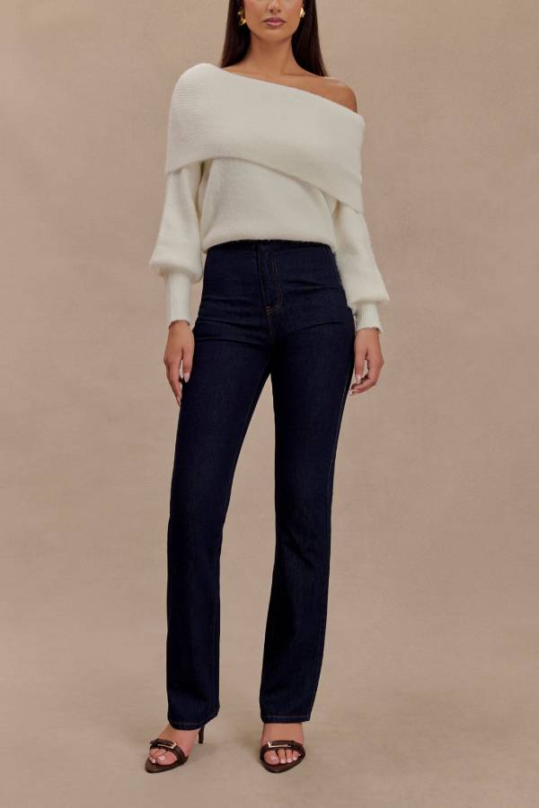 Charlotte Knit Bardot Neck Off Shoulder Long Sleeve Relaxed Sweater