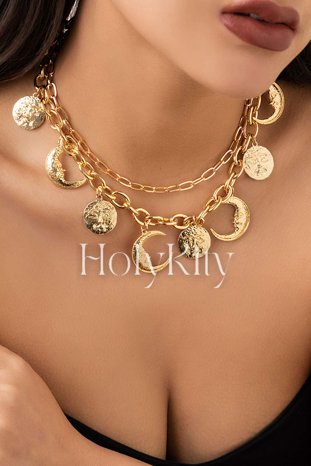 Collier à pendentif lune superposé 