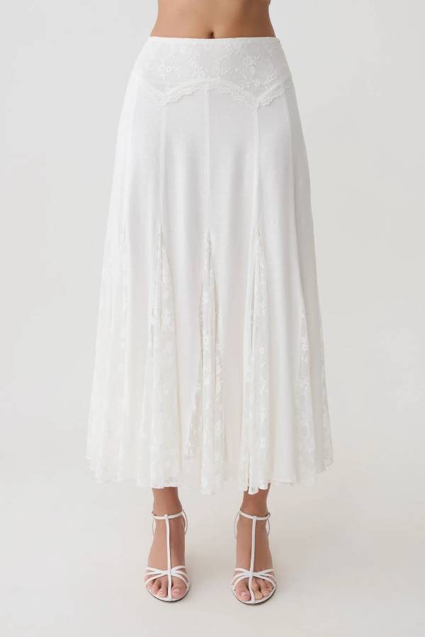 Lace Panelled Midi Skirt