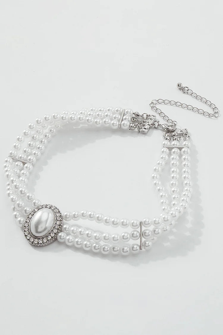 Elegant Layered Pearl Rhinestone Alloy Necklace