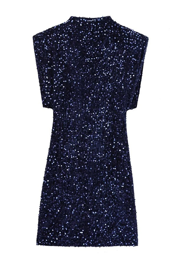 Fashionable Sequined Round Neck Sleeveless Slim-fit Mini Dress