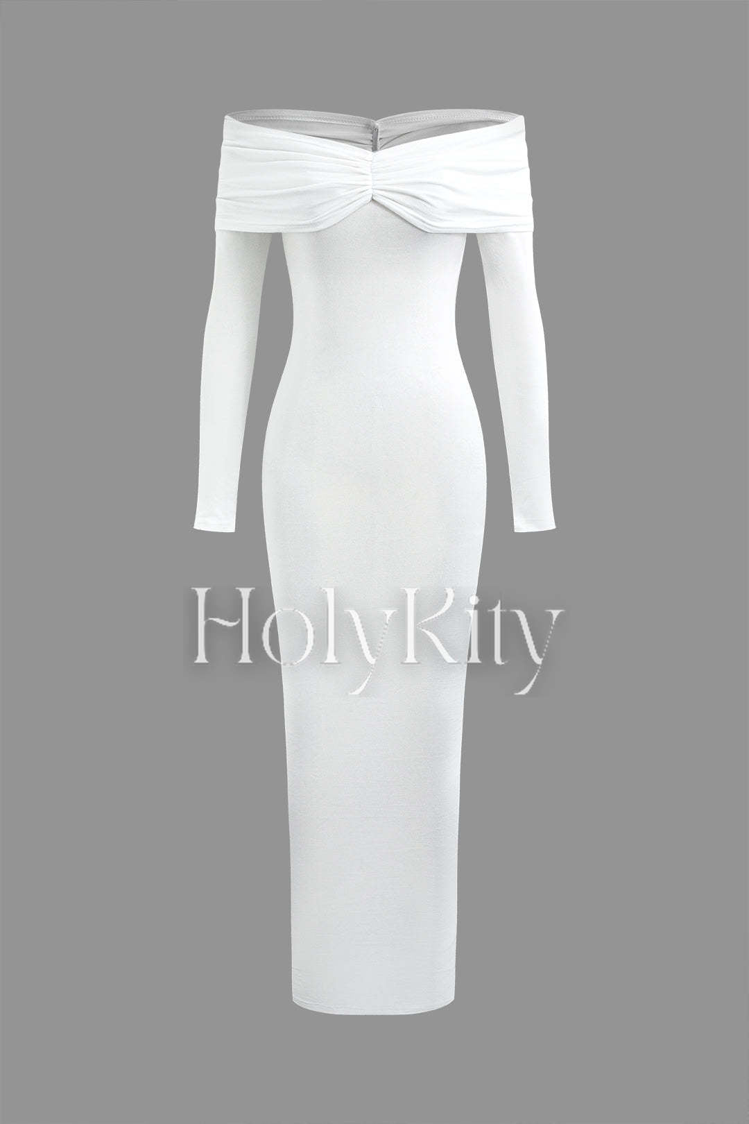 Schulterfreies Maxikleid mit langen Ärmeln