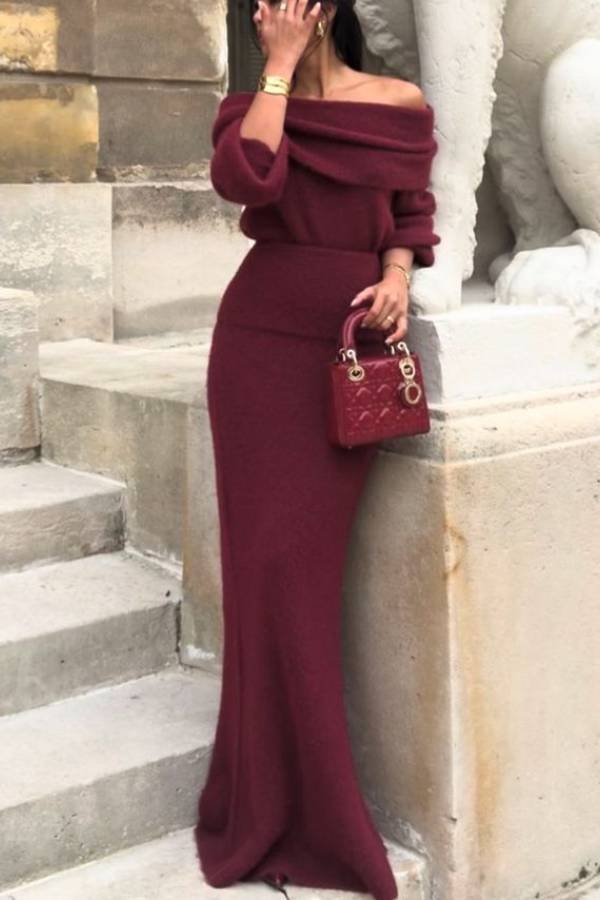 Charlotte Knit Ribbed Waist Fishtail Stretch Maxi Skirt
