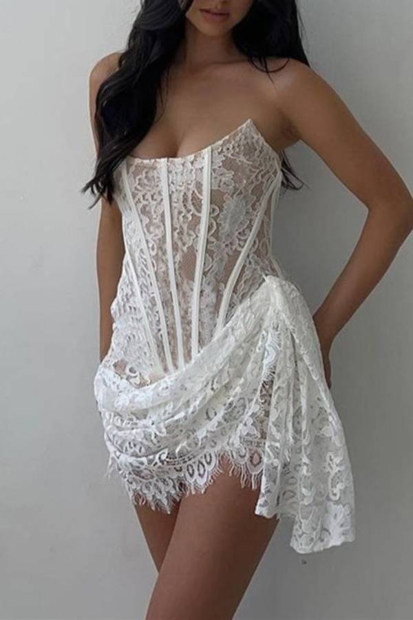 Strapless Lace Corset Irregular Mini Dress