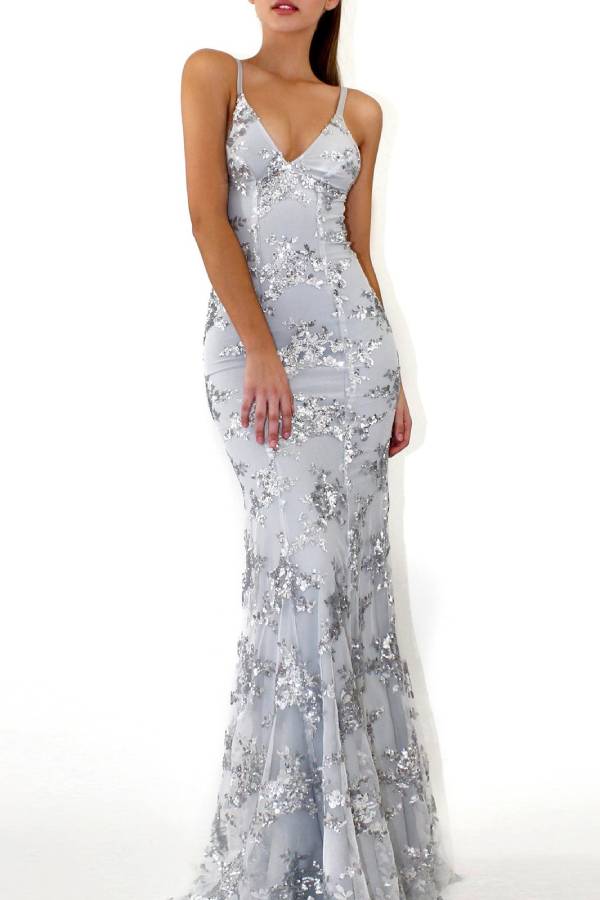 Deep V Spaghetti Strap Gradient Sequin Mermaid Evening Dress