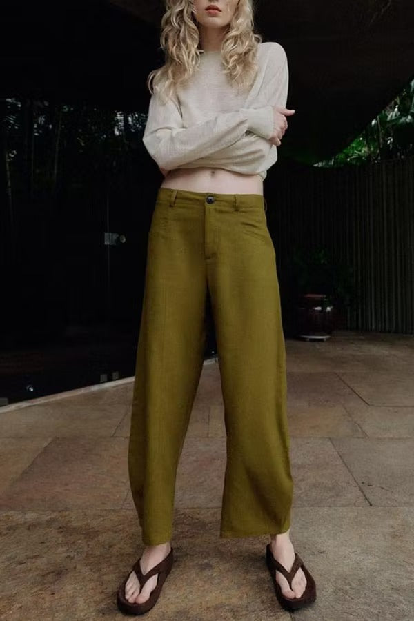 Rosabelle Linen Blend Mid Rise Pocket Loose Balloon Pants