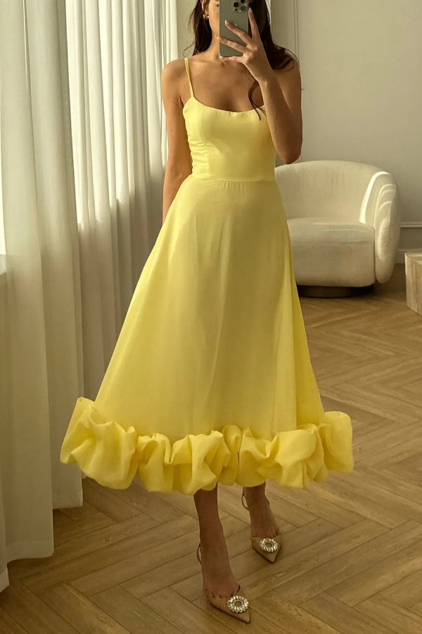 Midnight Girl Flounce Bustier Banquet Party Midi Dress