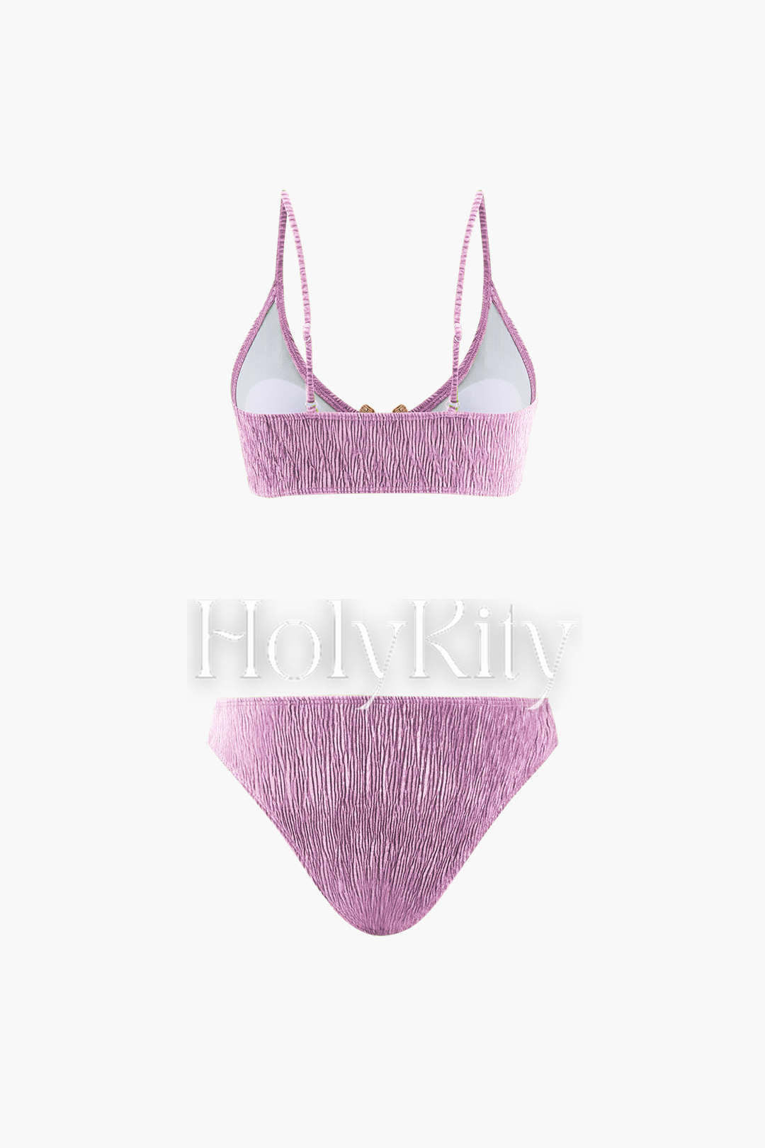 3-teiliges Set aus Bikini und Sarong mit Samtstruktur und U-Ring 