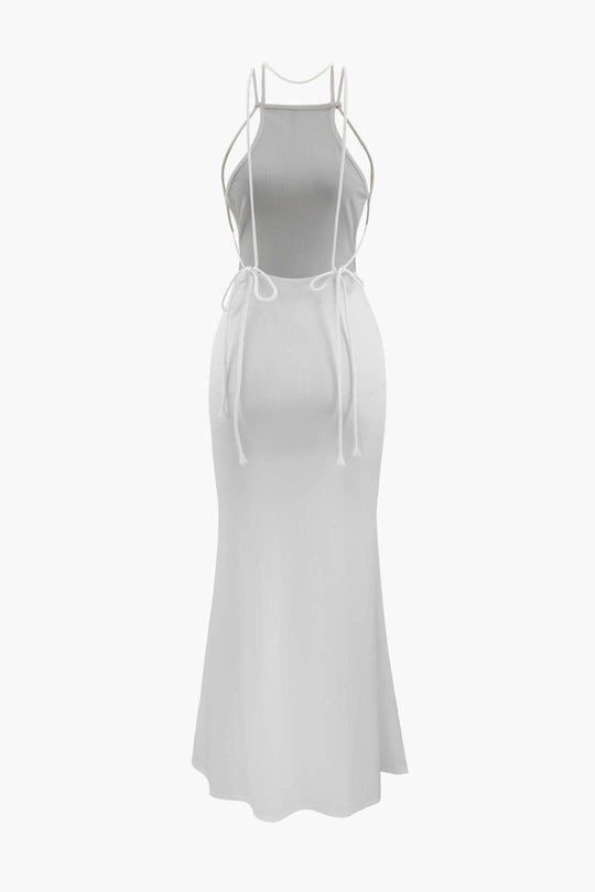 Tie Strap Rib Knit Backless Maxi Dress
