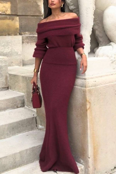Charlotte Knit Bardot Neck Off Shoulder Long Sleeve Relaxed Sweater