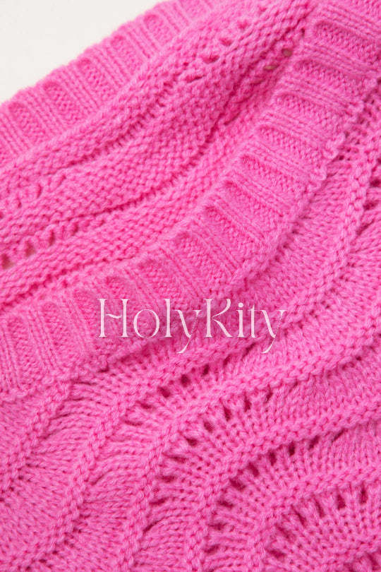 Wavy Knit Long Sleeve Crop Top