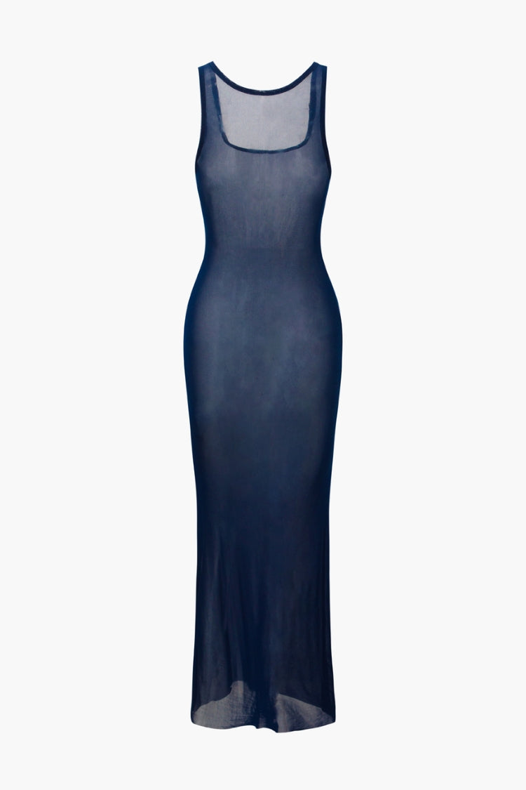 Ärmelloses Maxikleid aus Netzstoff mit quadratischem Ausschnitt 