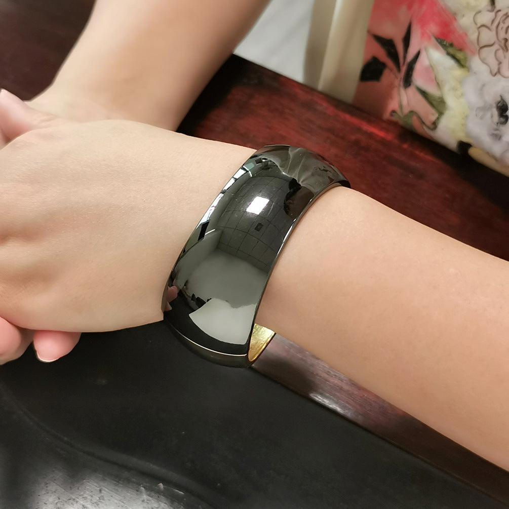 Classic Drum Mirror Spring Open Wide Bracelet