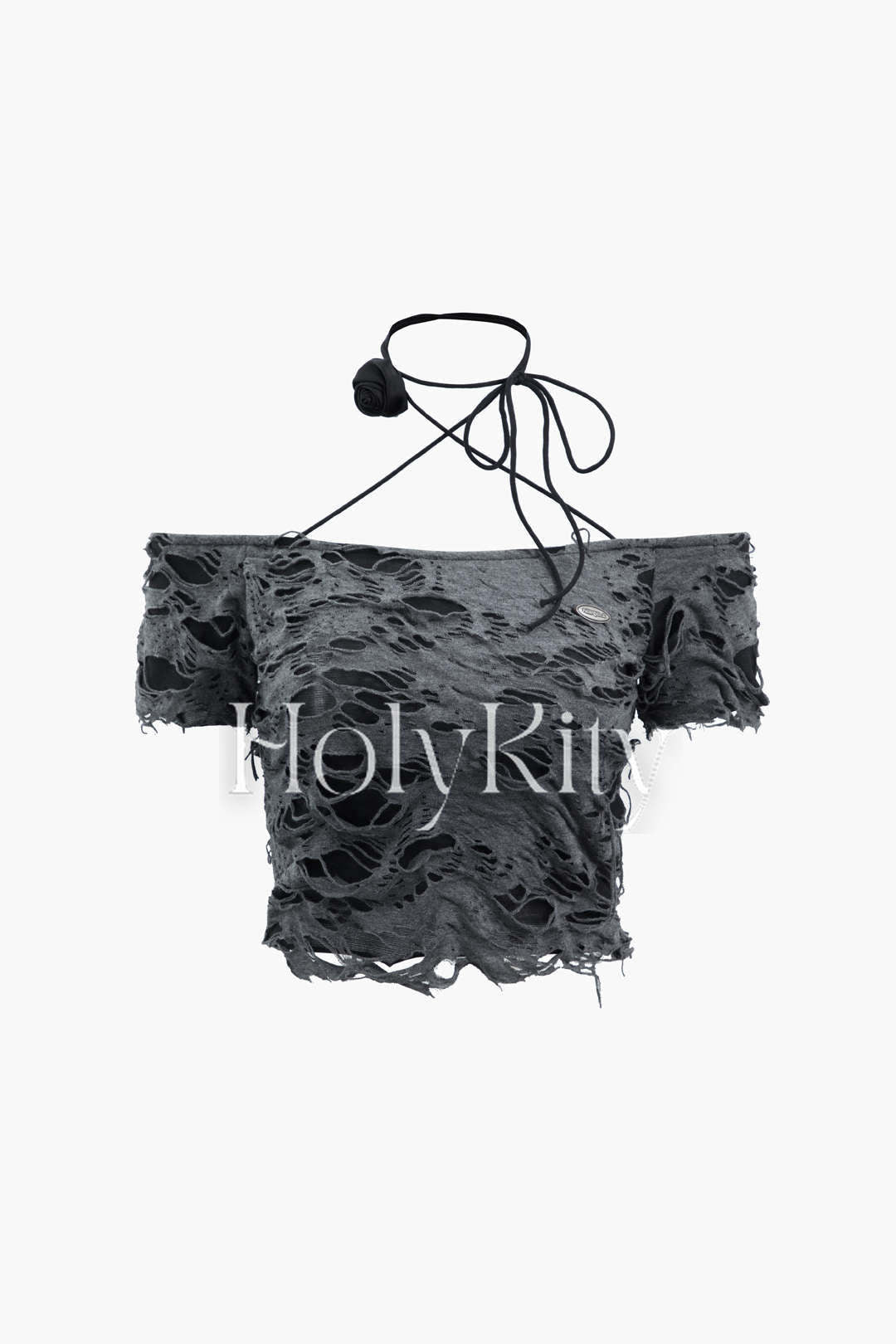 Destroyed Off-Shoulder Neckholder-Top 
