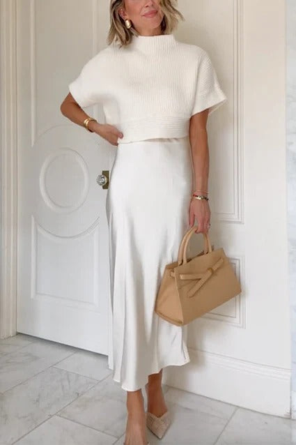 Mockneck Short Sleeves Crop Sweater Top