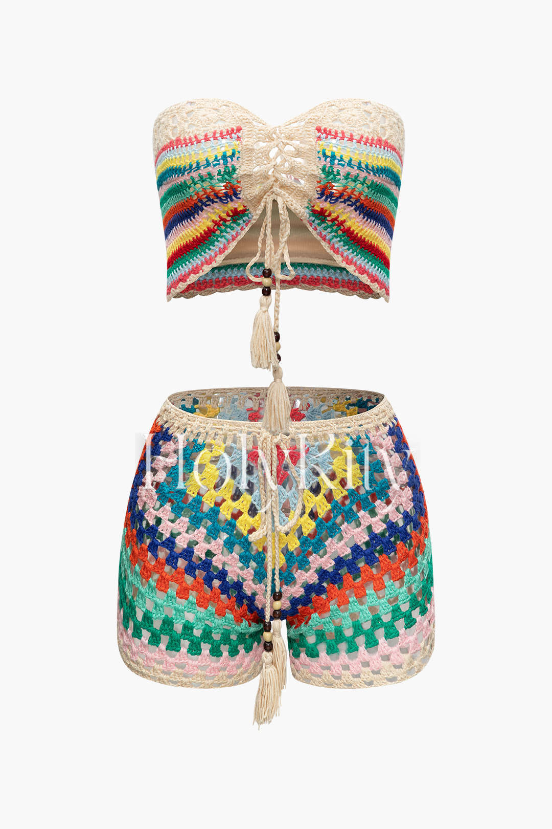Ensemble haut tube et short à nouer sur le devant en crochet arc-en-ciel 