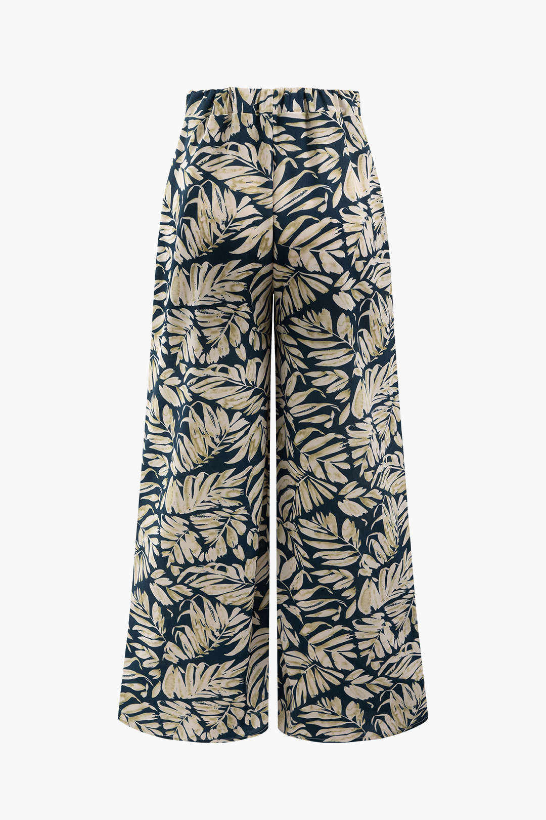 Leaves Print Elastic Waist Wide Leg Pants