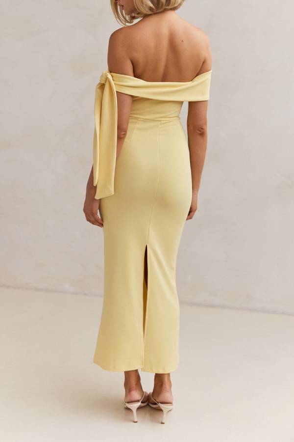 Mina Side Tie-up Strapless Tailored Stretch Maxi Dress