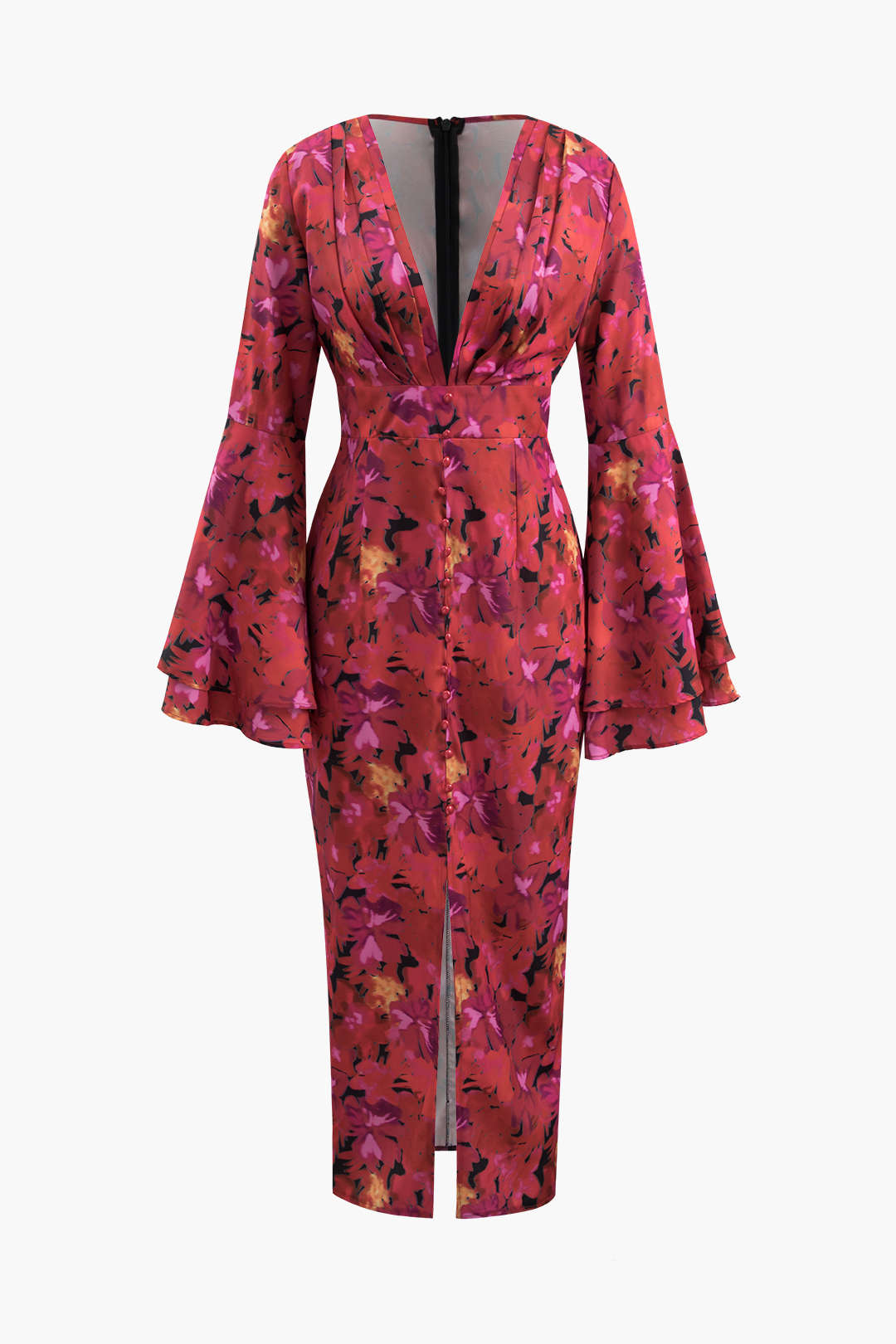 Maxikleid mit Blumendruck, V-Ausschnitt und Schlitz 