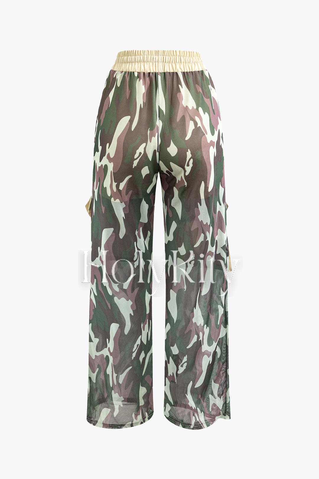 Pantalon cargo camouflage contrasté en maille avec cordon de serrage et poches à rabat 