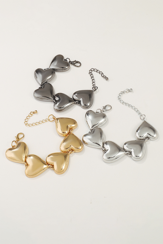 Heart-Shaped Alloy Fashionable Chain Bracelet-Gold