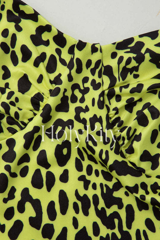 Leopard Print Backless Slit Maxi Dress