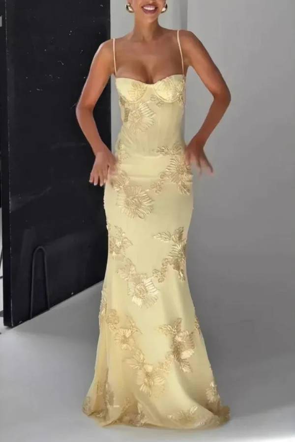 Floral Lace Cami Gown