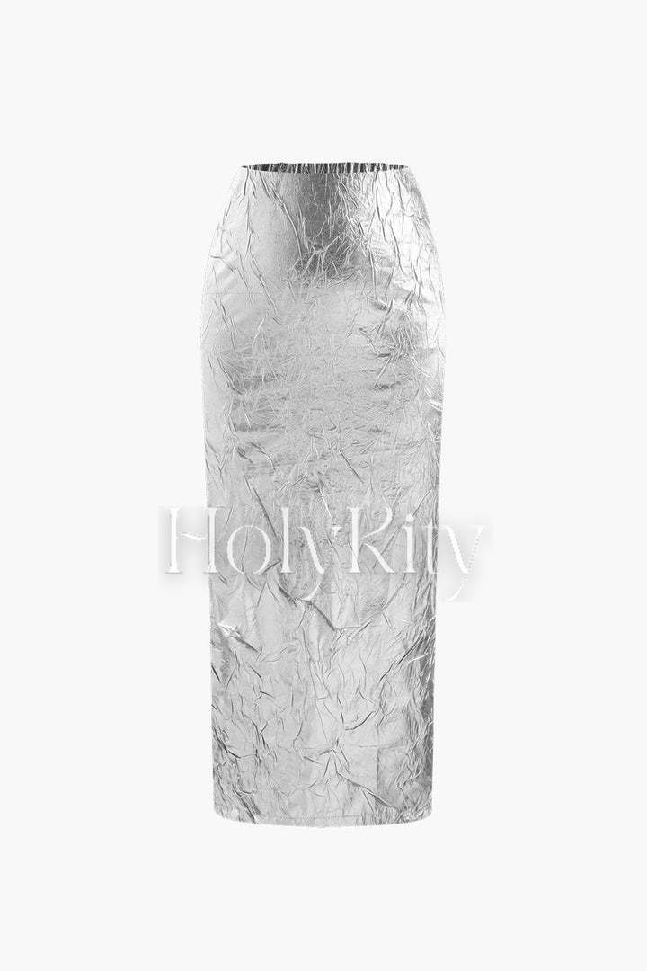 Metallic Textured Midi Skirt