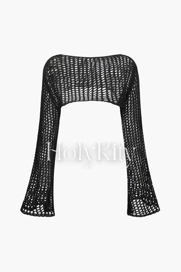 Open Knit Crop Cover-Up Top
